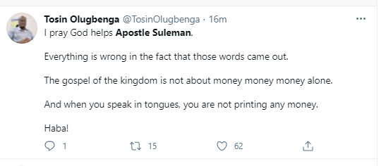 Christianity has reduced the national IQ of Nigerians by many points - Nigerians react after Apostle Suleman revealed he bought his 3rd jet during the pandemic and was praying for Covid not to end