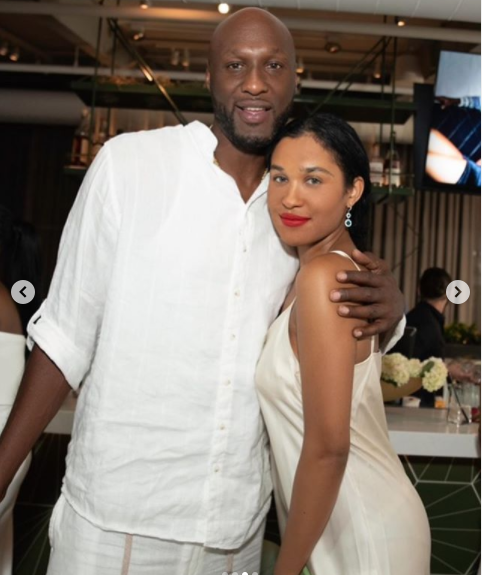Lamar Odom and his fiancee Sabrina Parr share lovely photos from their all-white engagement party
