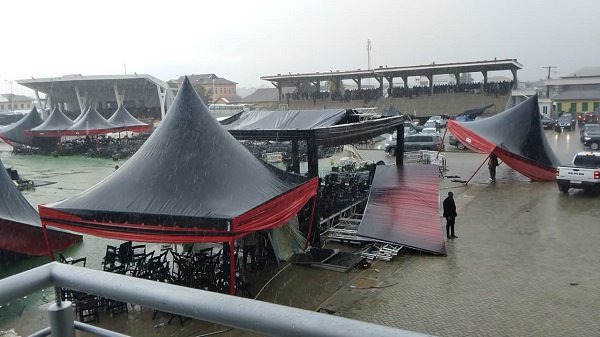 Heavy Rainstorm Halts Funeral Rites of Dr. Omane Boamah in Dramatic CCTV Footage