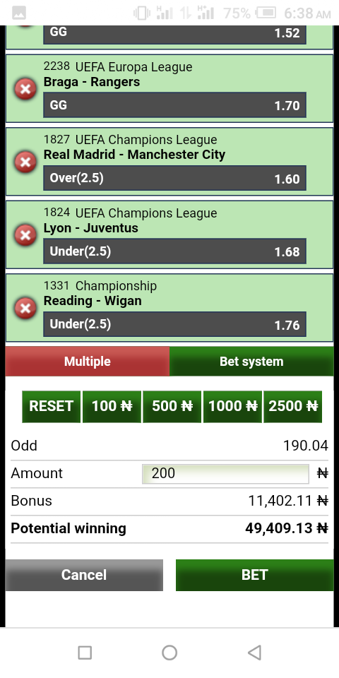 uefa champions league bet9ja code