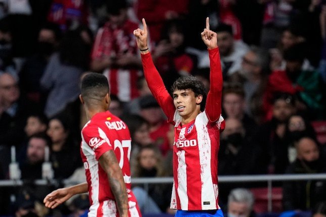 Bintang Atletico Madrid, Joao Felix merayakan gol dalam laga versus Manchester United, Kamis (24/2/2022) (c) AP Photo