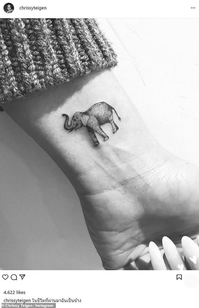 Chrissy Teigen shows off her dainty new elephant wrist tattoo in artsy  snap... as she says she was the animal 'in a previous life' - Opera News