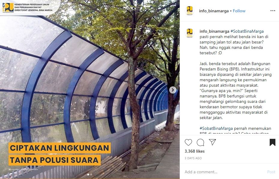 Bangunan Peredam Bising (BPB). (Instagram/@info_binamarga)