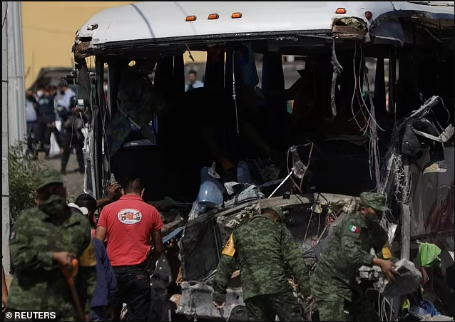 Nineteen people dead and 32 more injured after bus carrying Catholic pilgrims to religious site in Mexico crashed into a building (photos)