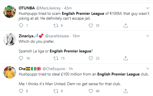 Football fans react after Hushpuppi was accused of conspiring to steal ?100 million from an English Premier League club