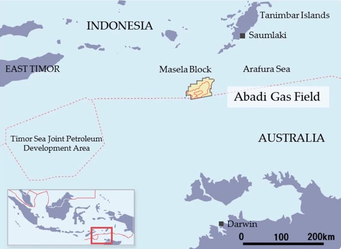 Lokasi ladang gas Masela di Timur Indonesia