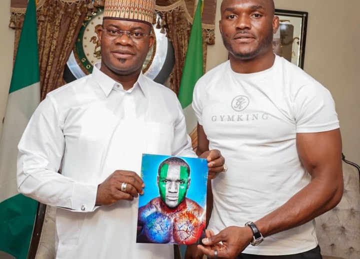 Nigerian UFC star, Kamaru Usman meets Governor Yahaya Bello (Photos)