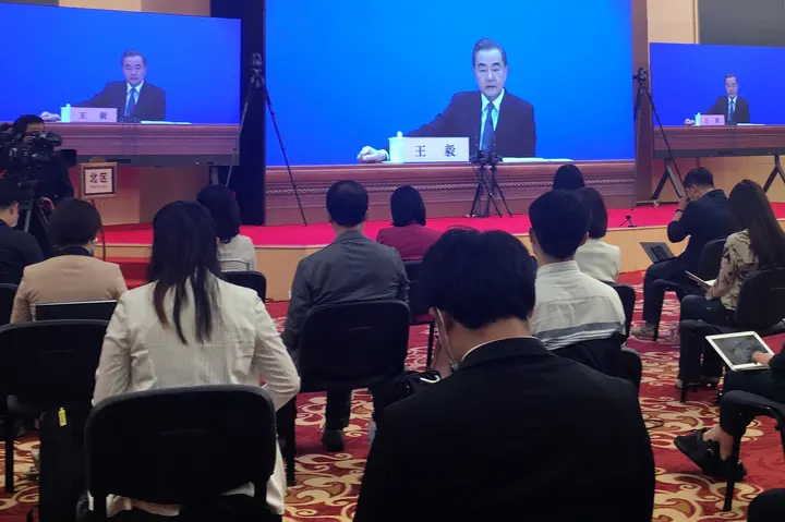 China's Foreign Minister Wang Yi holds a press conference on the sidelines of the National People's Congress in Beijing.
