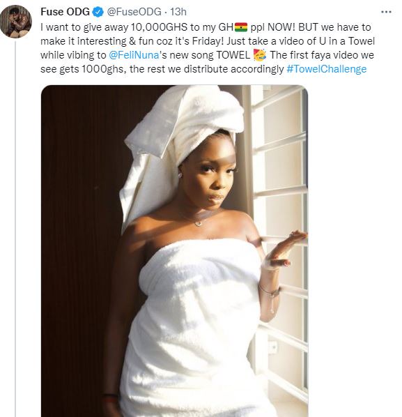 Fuse ODG dashes Ghc1000 to a fan who danced to Feli Nuna's new song with his wife's towel in a video #Towelchallenge