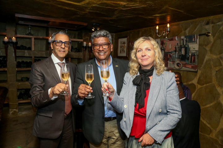 From L to R - Stephano Libianchi Missis Di. Li ... d Ms. Jane Glees sommerlier at Giusti Wine