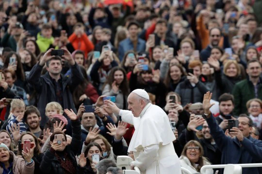 Pope Francis leads his traditional Wednesday General Audience in St. Peter's Square in Vatican City on February 26, 2020. 26 Feb 2020 Pictured: Pope Francis greets and blesses faithful during his Wednesday General Audience in St. Peter's Square in Vatican City on February 26, 2020. Photo credit: Stefano Costantino / MEGA TheMegaAgency.com +1 888 505 6342