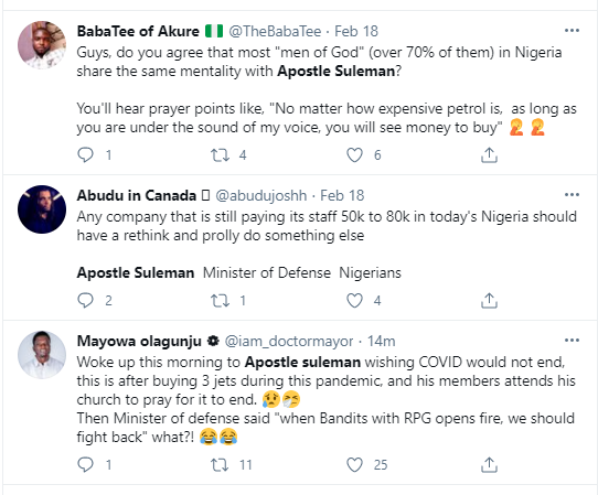 Christianity has reduced the national IQ of Nigerians by many points - Nigerians react after Apostle Suleman revealed he bought his 3rd jet during the pandemic and was praying for Covid not to end