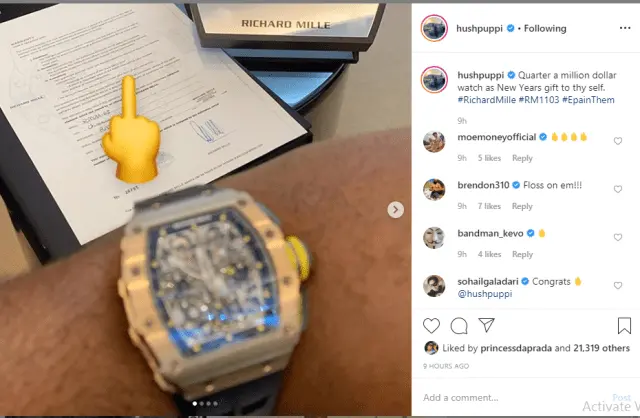 Hushpuppi shows off his N90m ($250k) Richard Mille wrist watch 
