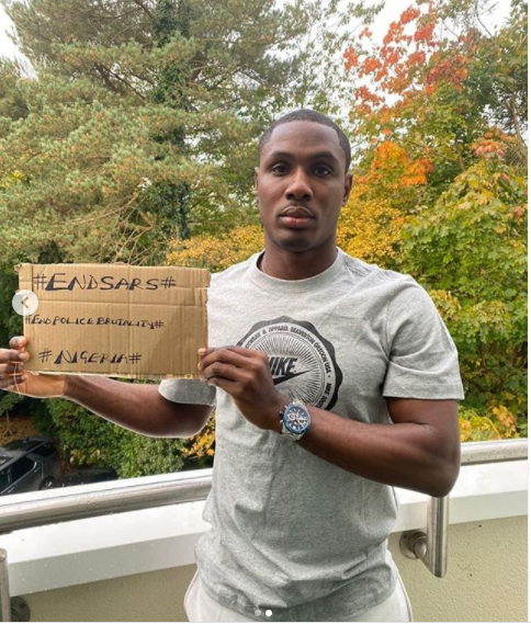  Manchester United striker, Odion Ighalo joins the #EndSARS campaign (Photos)