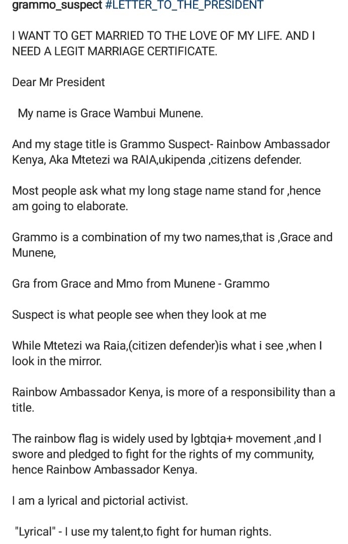 I want to get married to the love of my life - Kenyan first-ever openly lesbian rapper, Gammo Suspect, pens open letter to President Kenyatta for permission?