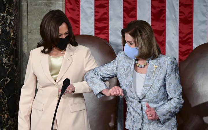 Kamala Harris and Nancy Pelosi make history as the first women to lead Senate at US President Joe Biden