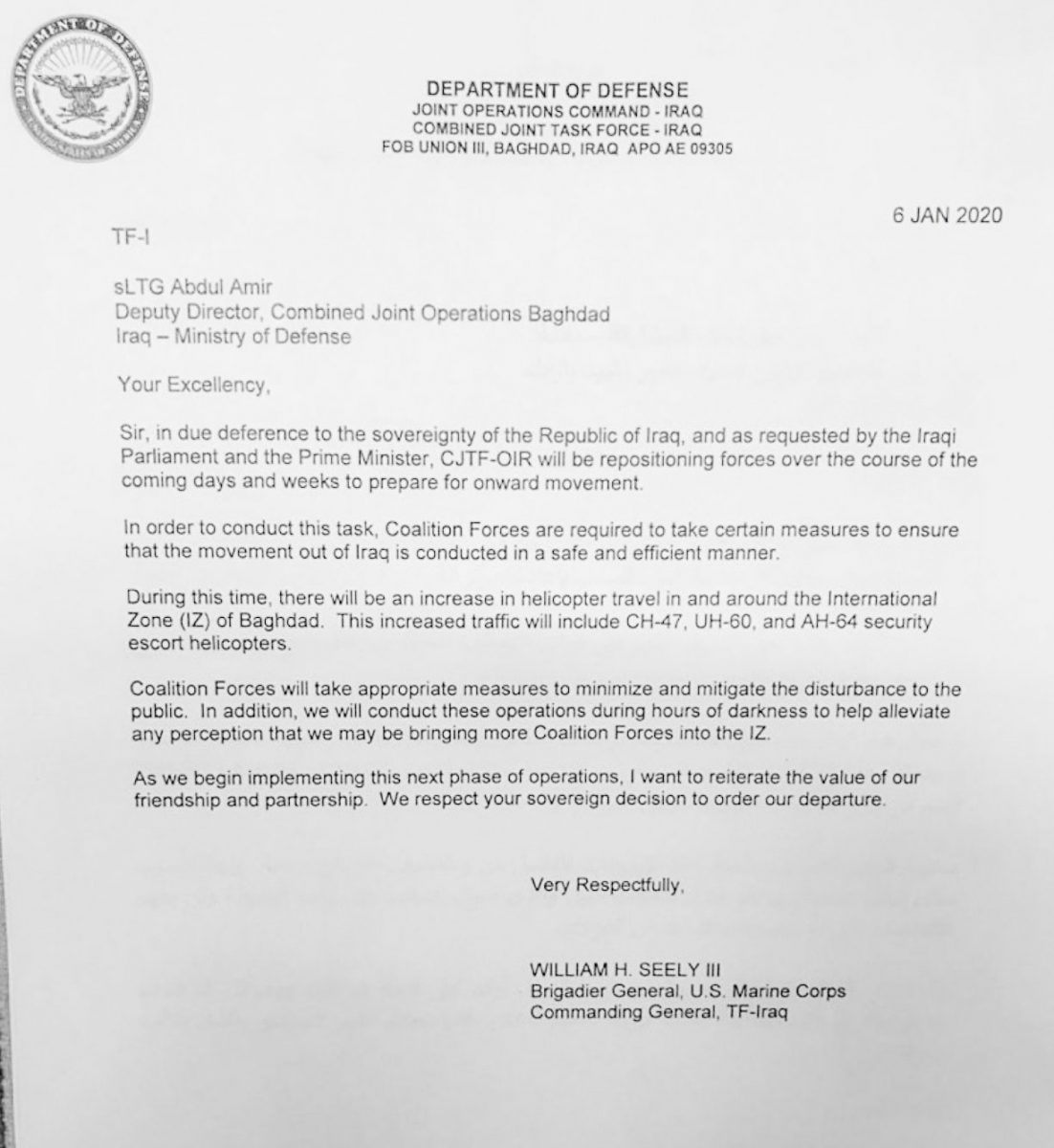 Department of Defense Iraq