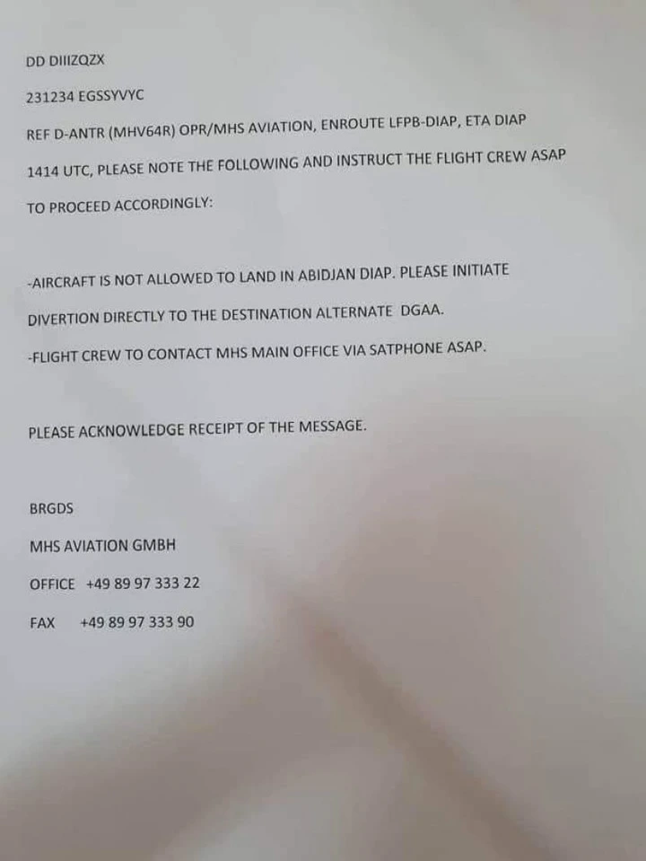 Voici le document officiel qui interdisait à l'avion de Soro d'atterrir à Abidjan