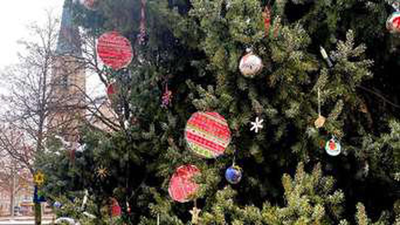 Kinder schmücken Christbaum in Freilassing mit selbstgebastelten Ornamenten