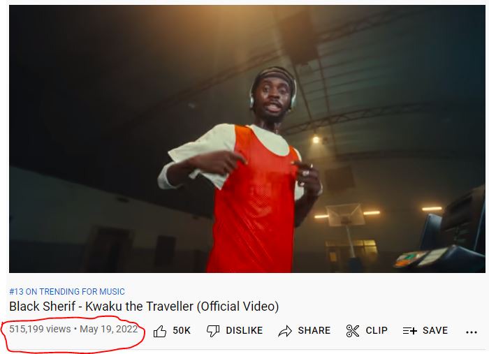 Music video of Kweku The Traveller by Black Sherif's surpases 500000 views in less than 24 Hours