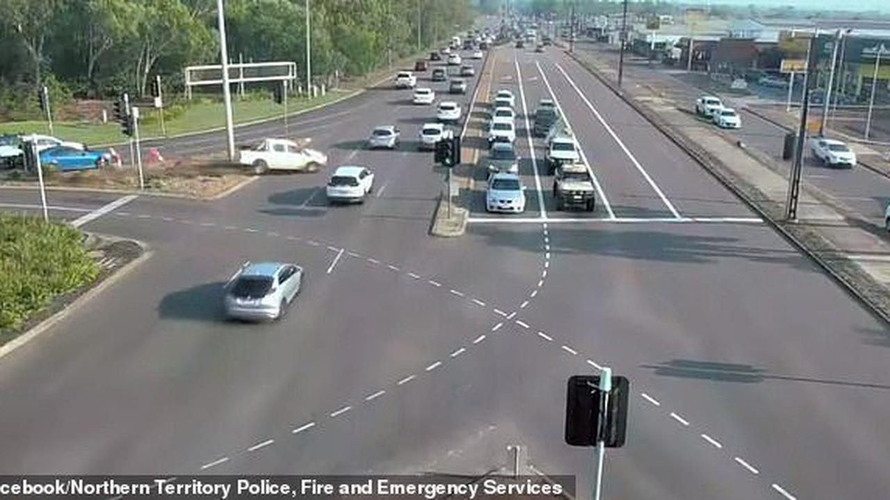 Incredible moment a ute careers across a seven-lane highway