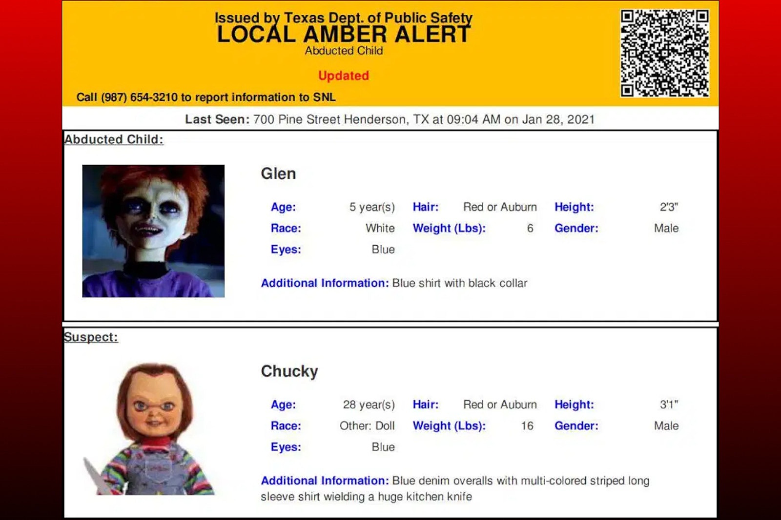 Dps Issues Amber Alert For Chucky Yep That Chucky Opera News