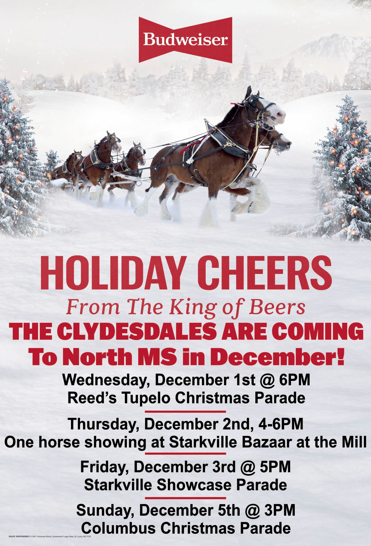 Tupelo Christmas Parade 2022 Budweiser Clydesdales To Be Featured In Reed's Tupelo Christmas Parade -  Opera News