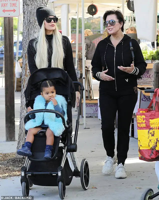 Family outing: Khloé Kardashian opted for a sporty all-black outfit Saturday when she spent quality time with her mother Kris Jenner, 63, and her adorable daughter True Thompson, one