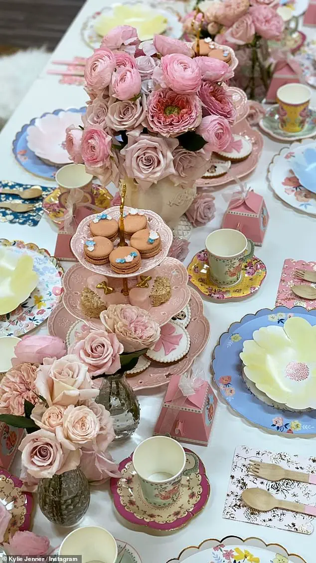 Tea time: The party was set up like a tea party, with disposable paper tea cups and saucers, along with mouse-shaped Rice Krispies treats and frosted cookies