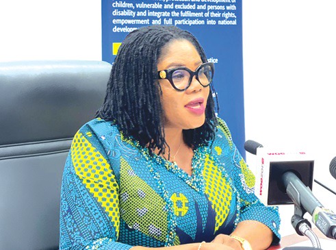 Dr Agnes Naa Momo Lartey, Minister of Gender, Children and Social Protection, addressing the press