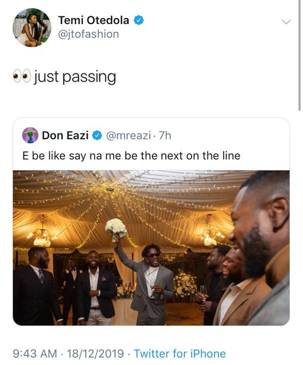Mr. Eazi announces his wedding might be next, Temi Otedola reacts