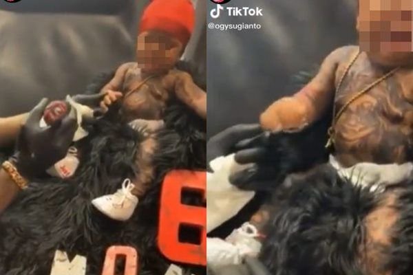Viral Video Bayi Menangis Sekujur Tubuh di Tato. (TikTok)