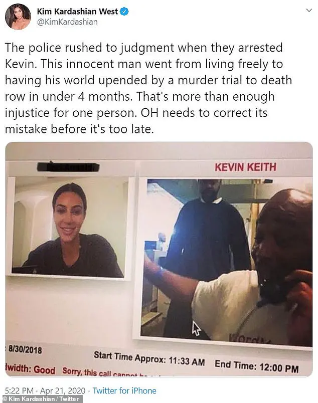 Speaking her mind: Kim Kardashian criticized authorities in Ohio Tuesday claiming they need to correct their mistake, as Keith's prison has become a Covid-19 hot spot