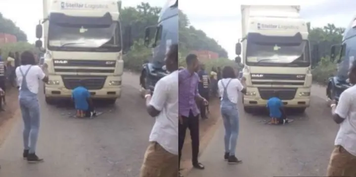 Moment Muslim Truck Driver Parks His Truck In The Middle Of The Road To Pray, Causing Major Traffic On The Highway