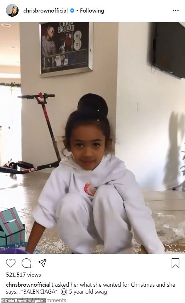 Pre-Christmas present! Chris shared another video of his daughter on Tuesday, revealing all she wanted for Christmas was something from the high fashion brand, Balenciaga