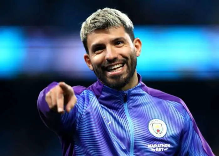 Sergio Aguero took over the duties of Mikel Arteta prior to Manchester City’s premier league clash against Leicester City to warm up the players.