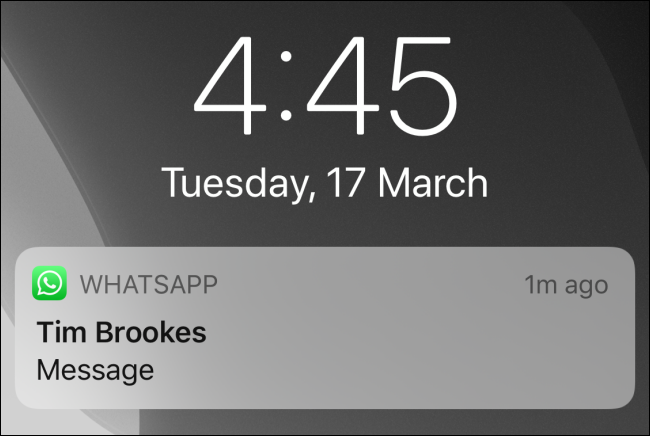 WhatsApp message shown with preview hidden