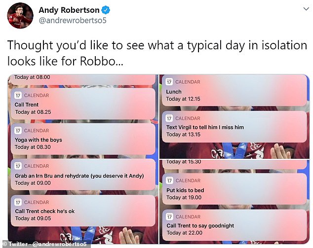 The Scotland left-back shared it through a series of screenshots posted on his Twitter page