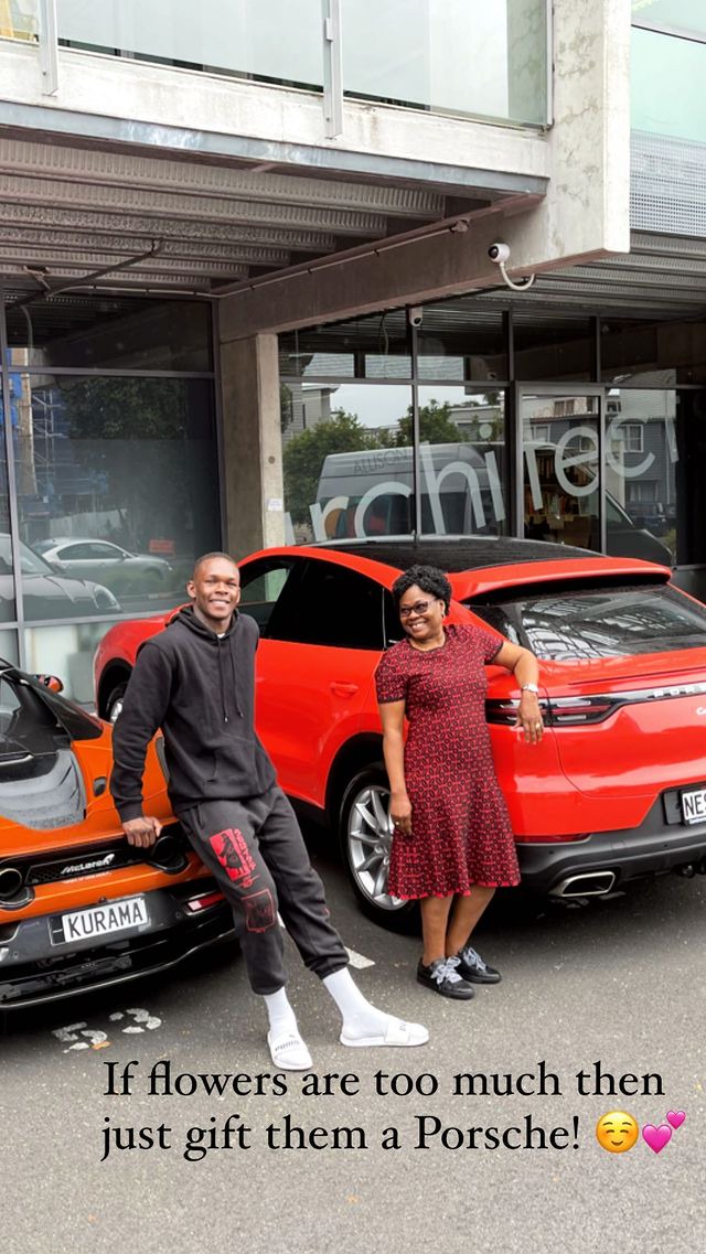 Nigerian MMA fighter, Israel Adesanya honours his father and buys his mom a Porsche ahead of his next fight on Saturday (Photos)