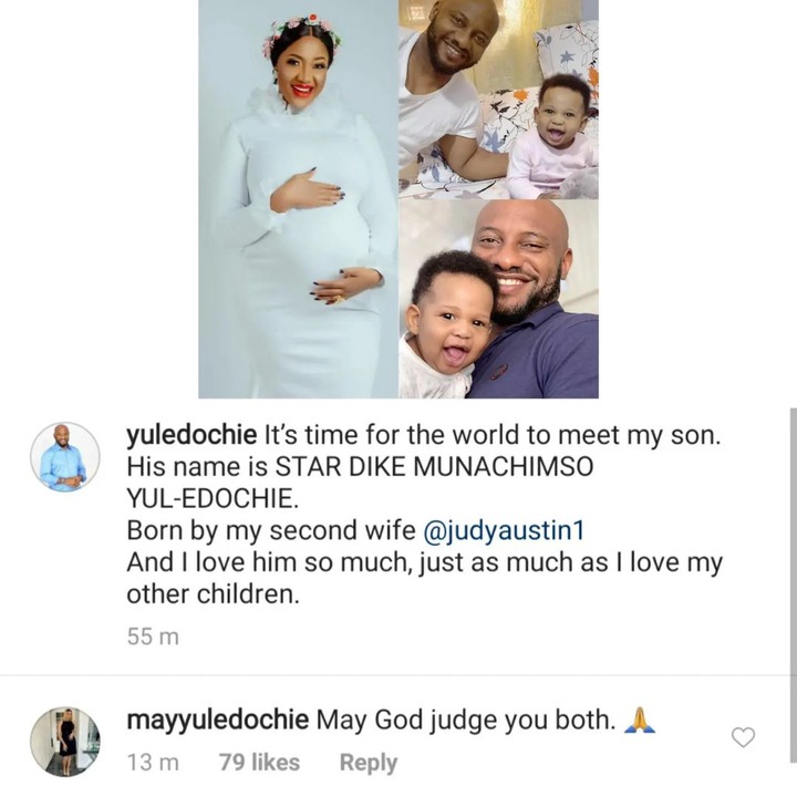 May God judge you both - Yul Edochie's wife says as the actor unveils his son from another lady