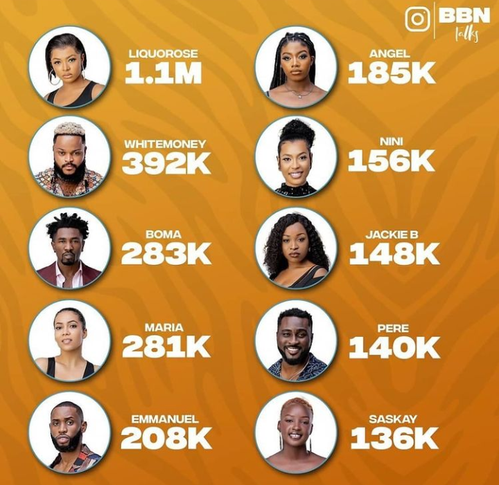 Top 10 most followed housemates, 2 weeks after the start of BBNaija Shine Ya Eye