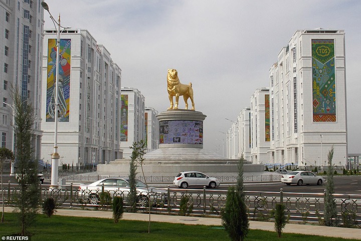 Turkmenistan president, Gurbanguly Berdimuhamedow unveils massive golden statue of his favourite dog breed in the country