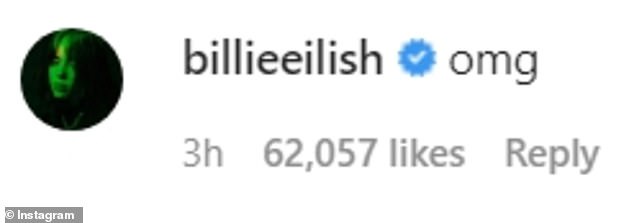 Disbelief: 'Omg,' wrote Billie in the comment section, which has since received more 50,000 thumbs up from fans
