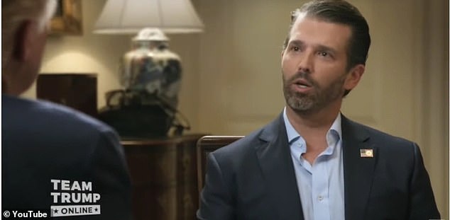 President Trump (left) told Donald Trump Jr. (right) that 'the whole country will be Minneapolis' if Biden gets in