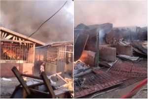 Scene at the Kasoa New Market during the fire outbreak on Sunday
