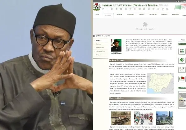 Nigerian Embassy in China still has Jonathan as President on its website, nearly 5 years after President Buhari resumed office lindaikejisblog