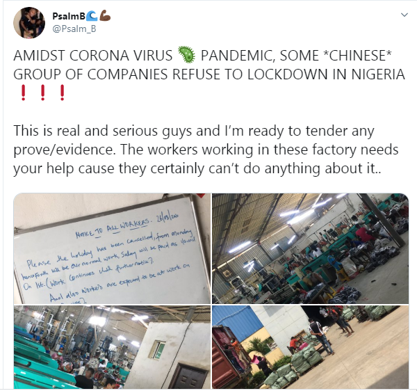 Coronavirus; Chinese Company closed down in Ogun State after its owner refused to comply with ban on large gathering (videos)
