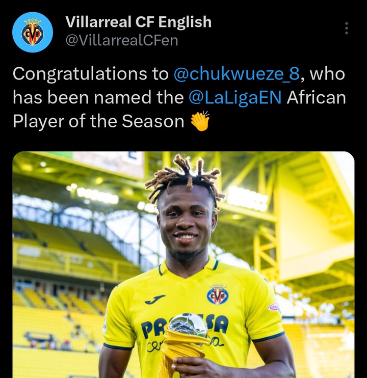 Super Eagles star, Samuel Chukwueze wins LaLiga African Player of�the�Season