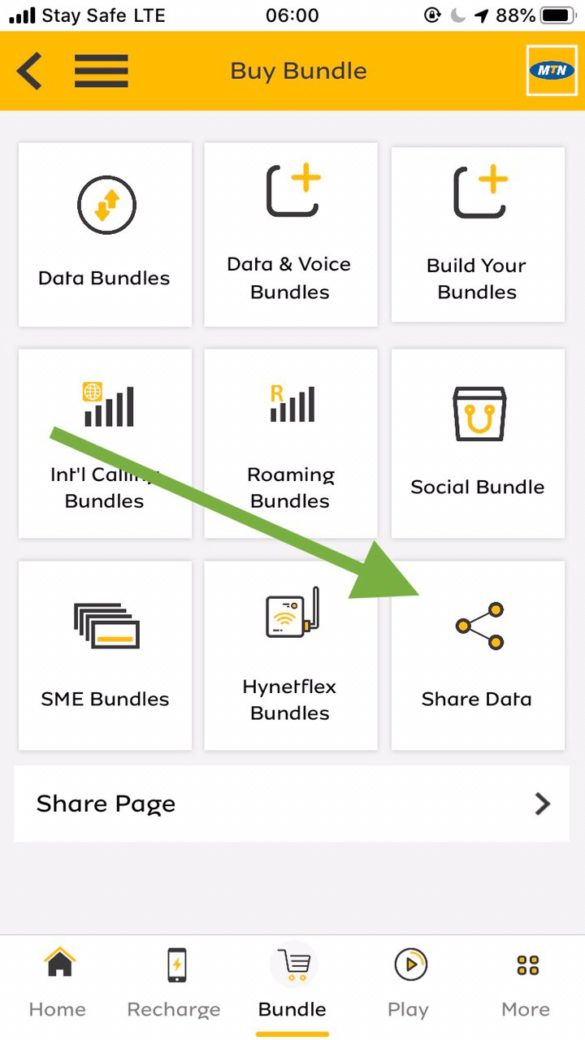 How to share data from one MTN SIM to another using MyMTN App