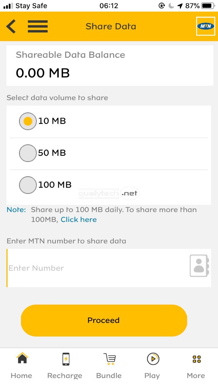 How to share data from one MTN SIM to another using MyMTN App